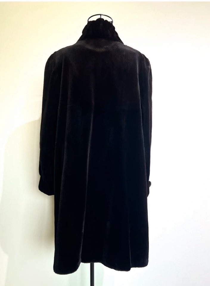 SAGA 사가슈퍼컬리티 셔링하이넥카라 딥다크브라운 풀스킨 쉬어드 롱밍크코트 프리사이즈 - 이미지 4