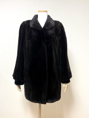 CHEVARENE 다크브라운 풀스킨 플럭 하프밍크코트 66사이즈