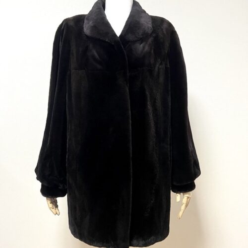 CHEVARENE 다크브라운 풀스킨 플럭 하프밍크코트 66사이즈