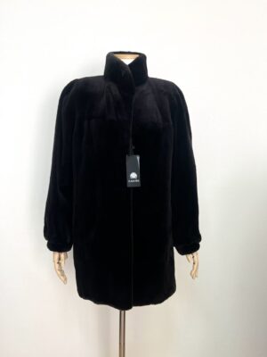 미사용전시품 CARINO 딥다크브라운 하이넥 입체 쉬어링 풀스킨 쉬어드 하프밍크코트 특수공법