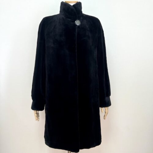 SAGA 사가슈퍼컬리티 로베르토 발렌티노 블랙브라운 하이넥 풀스킨 쉬어드롱밍크코트 무릎길이