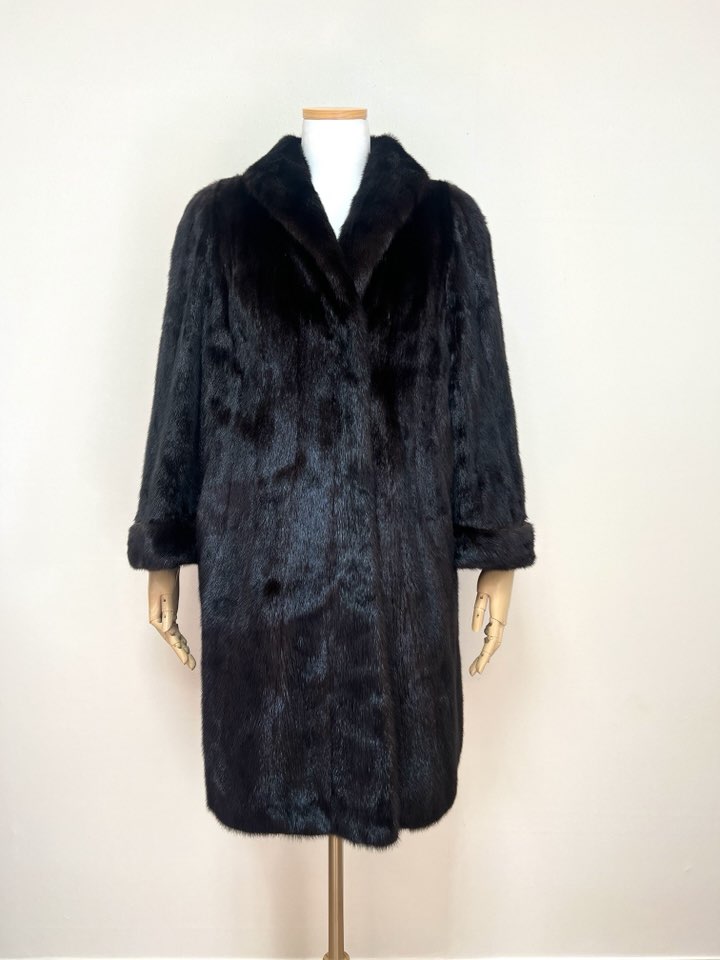 SAGA 사가밍크 9부소매 스칸브라운 풀스킨 롱밍크코트 무릎길이