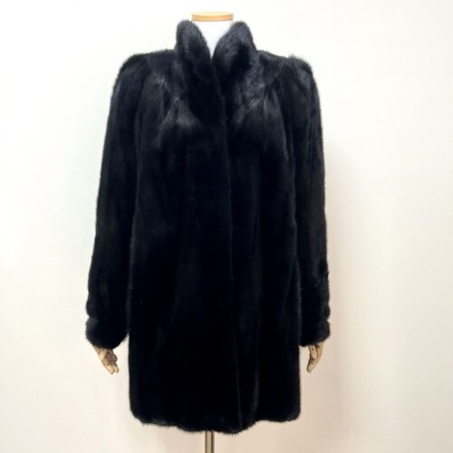 SAFURON 하이넥 셔링 스칸블랙 업스타일 풀스킨 하프 밍크코트 중간길이 66사이즈